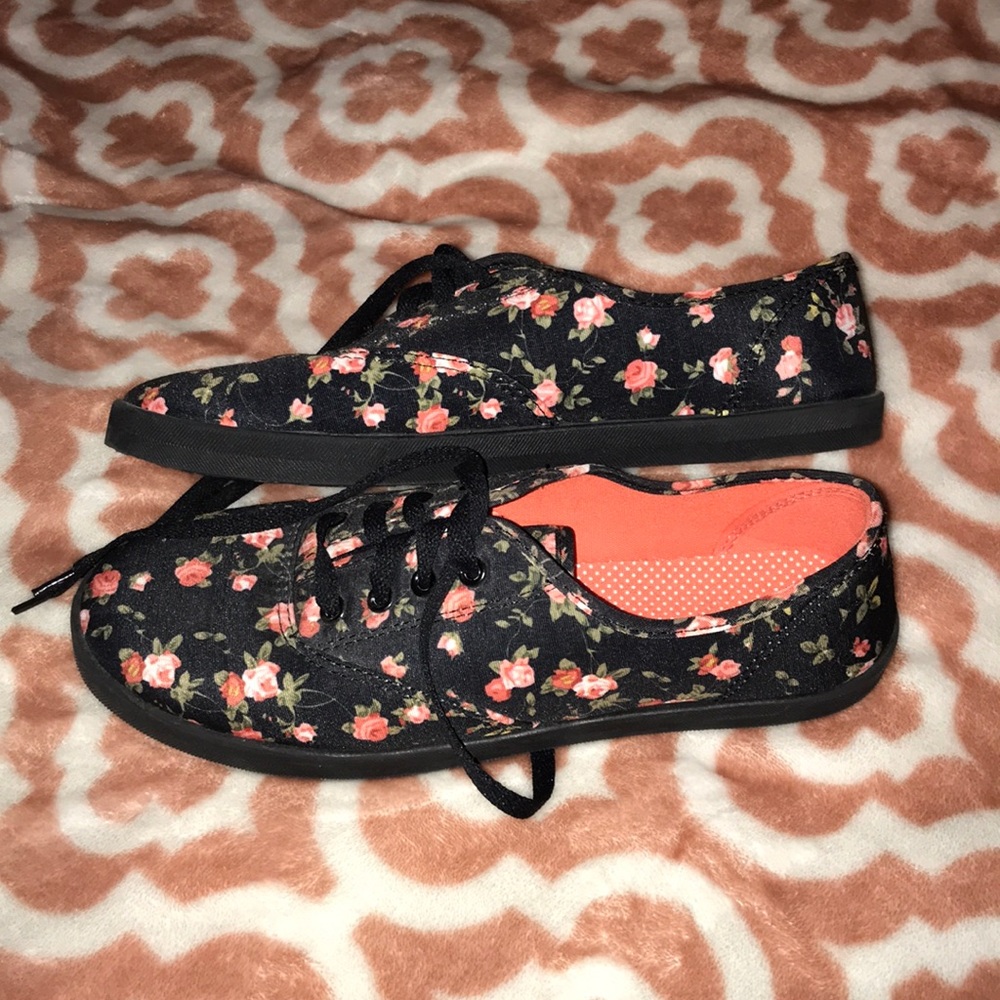 Black sneakers w/ floral print